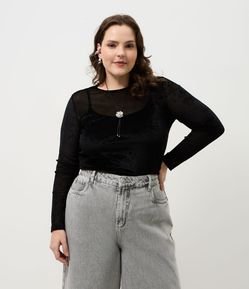 Blusa Tule Velvet Manga Longa Curve & Plus Size