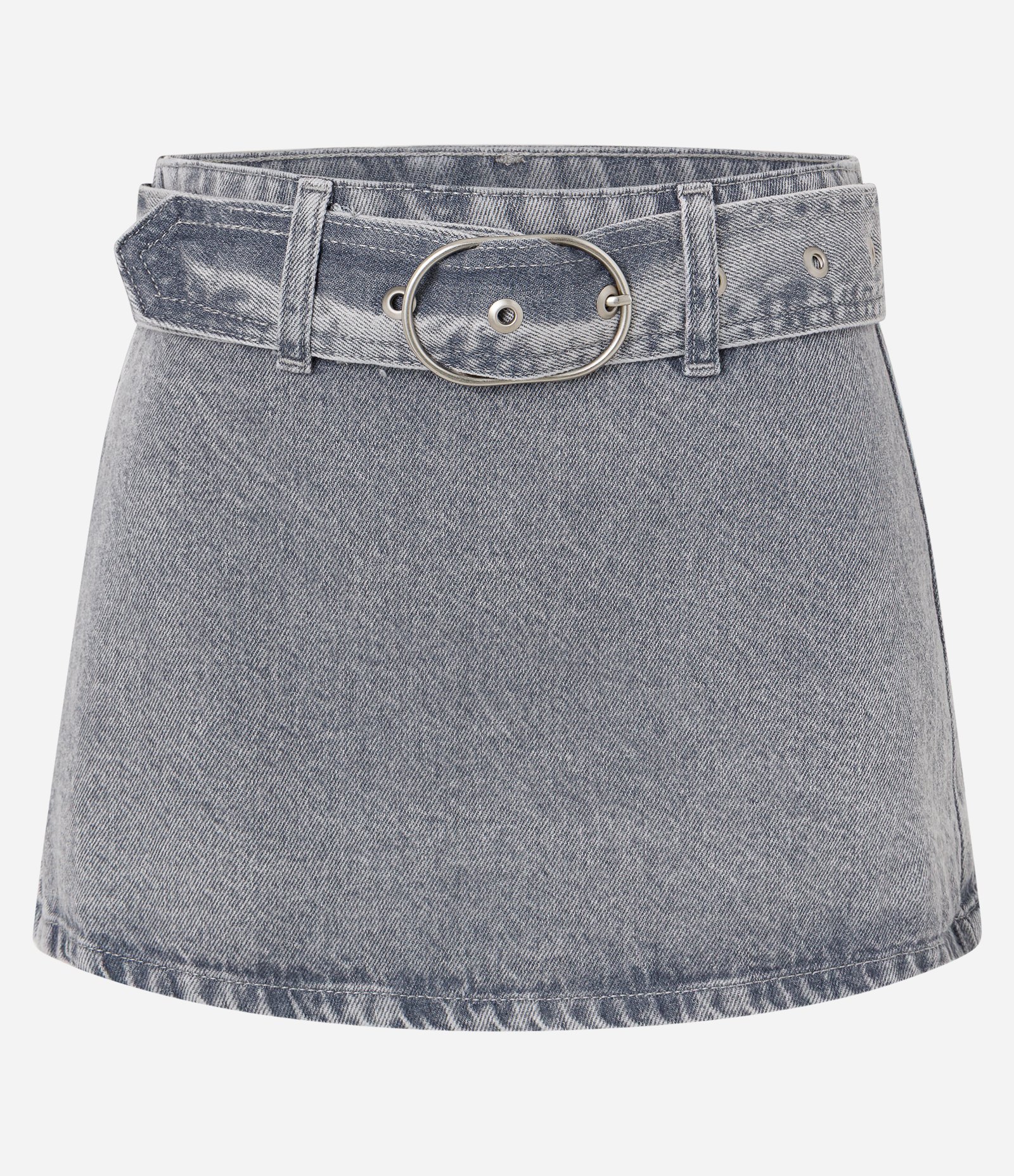Minissaia em Jeans com Cintinho e Fivela Metálica Cinza 5