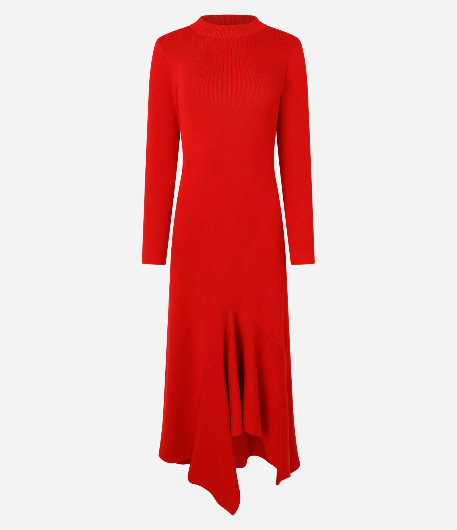 Vestido Midi em Tricô com Barra Assimétrica e Mangas Longas Vermelho 1