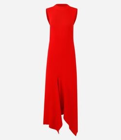 Vestido Midi em Tricô com Barra Assimétrica