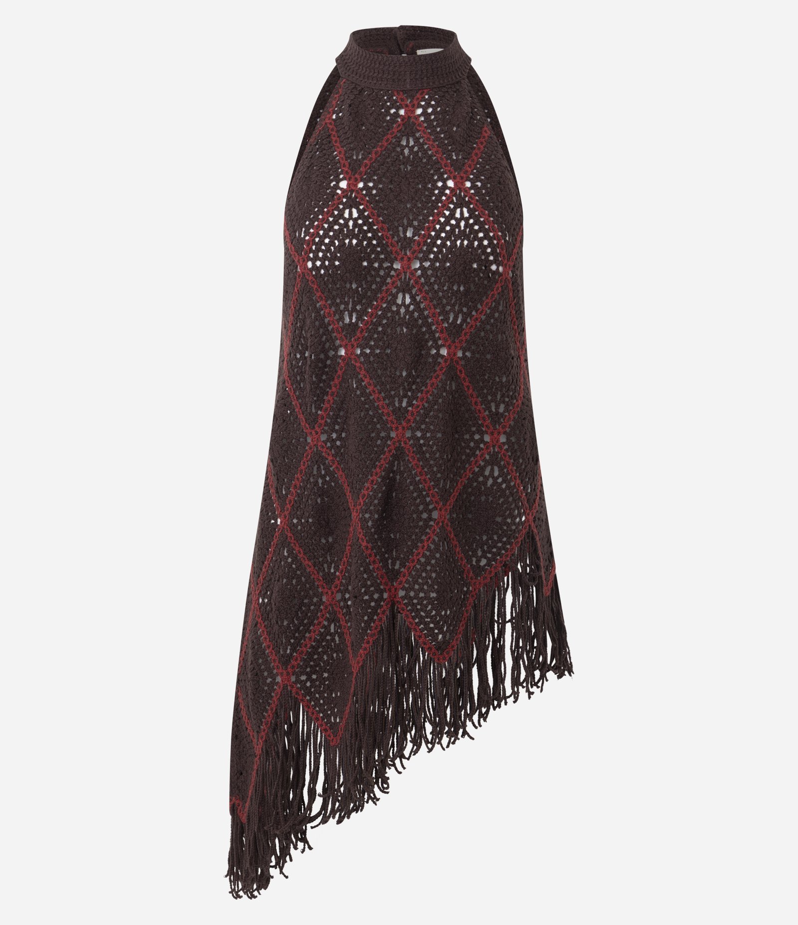 Blusa Alongada em Efeito Crochê com Franjas Marrom 5