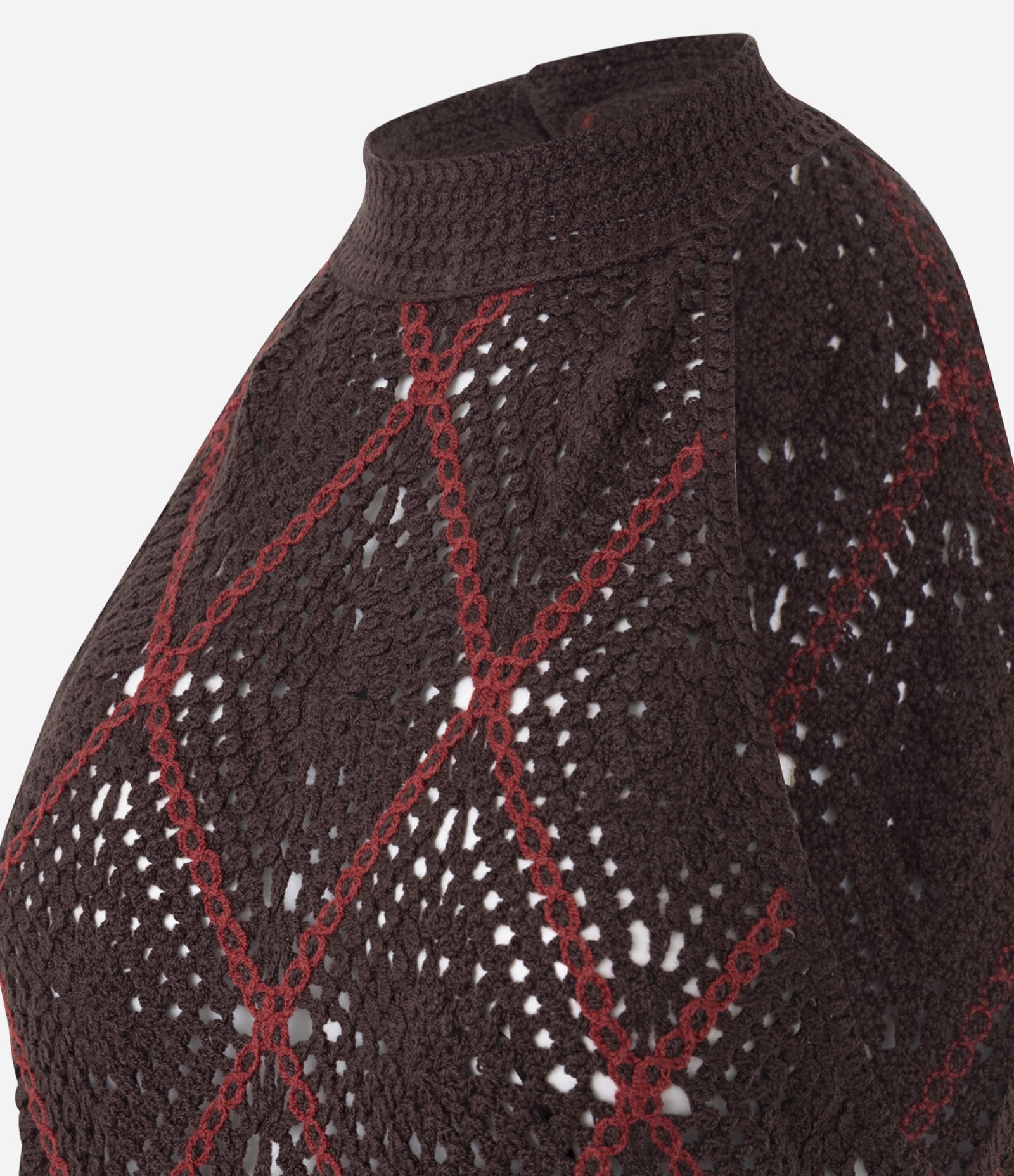 Blusa Alongada em Efeito Crochê com Franjas Marrom 6