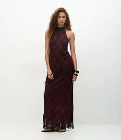 Blusa Alongada em Efeito Crochê com Franjas