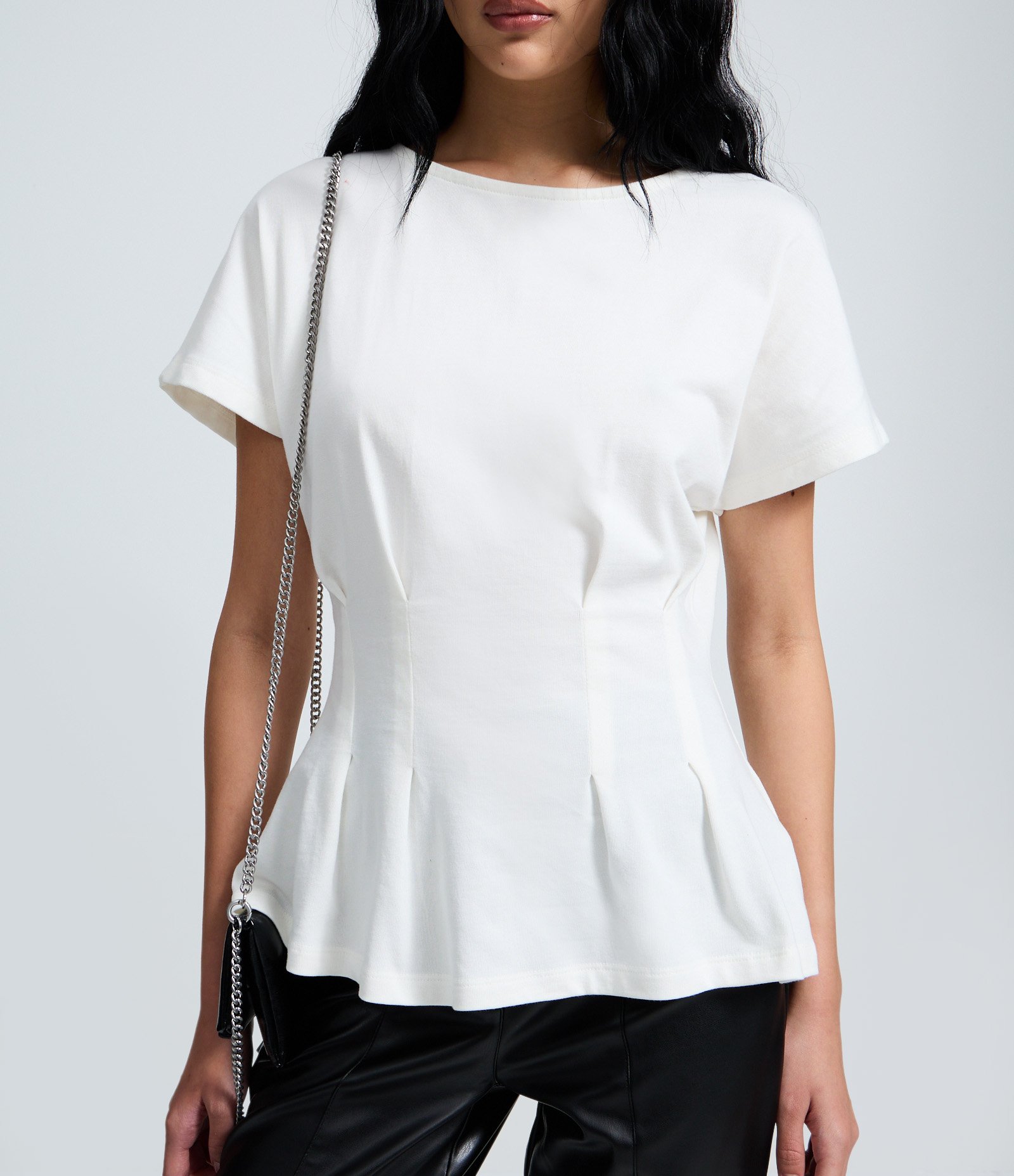 Blusa Peplum em Cotton com Pregas Branco 4