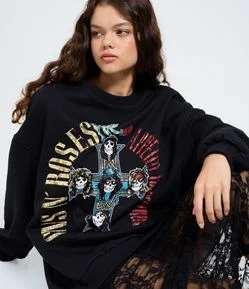 Moletom Oversized Fechado com Estampa Guns n Roses