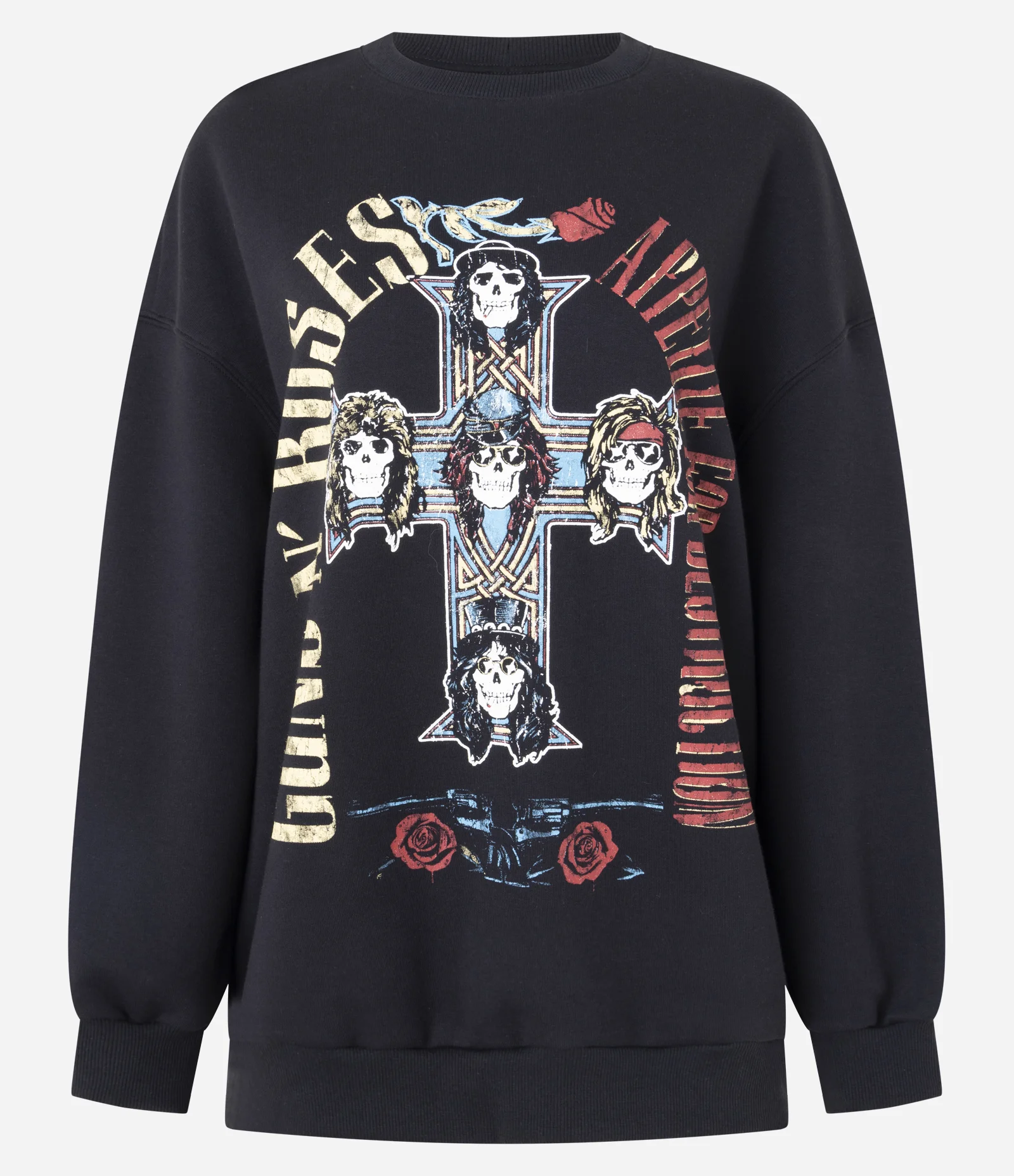 Moletom Oversized Fechado com Estampa Guns n Roses Preto 1