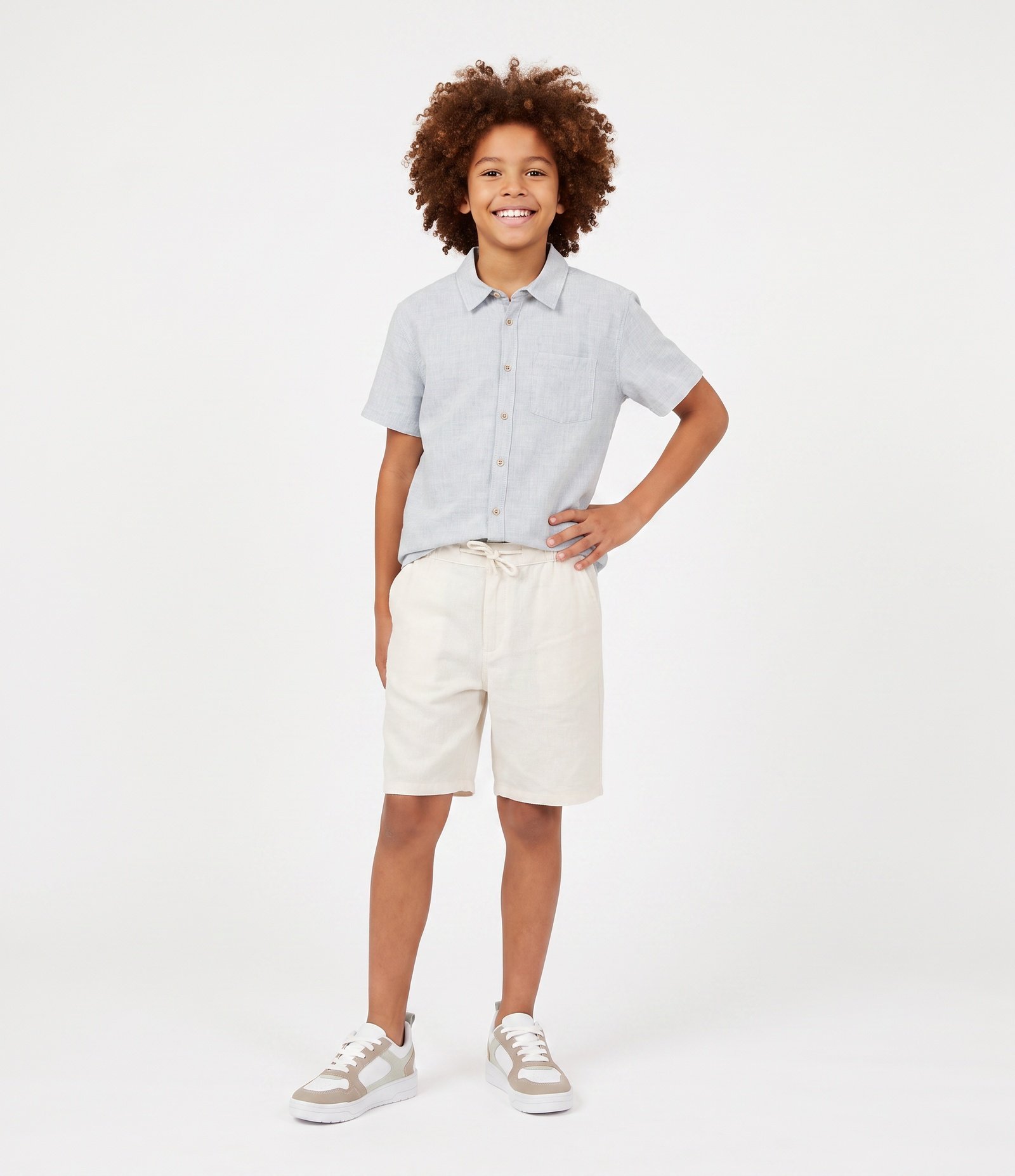 Camisa Infantil com Botões e Bolso – Tam 5 a 14 Anos Azul Claro 1