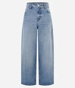 Calça Wide Leg em Jeans com Cós Passante