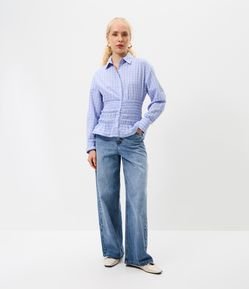 Calça Wide Leg em Jeans com Cós Passante