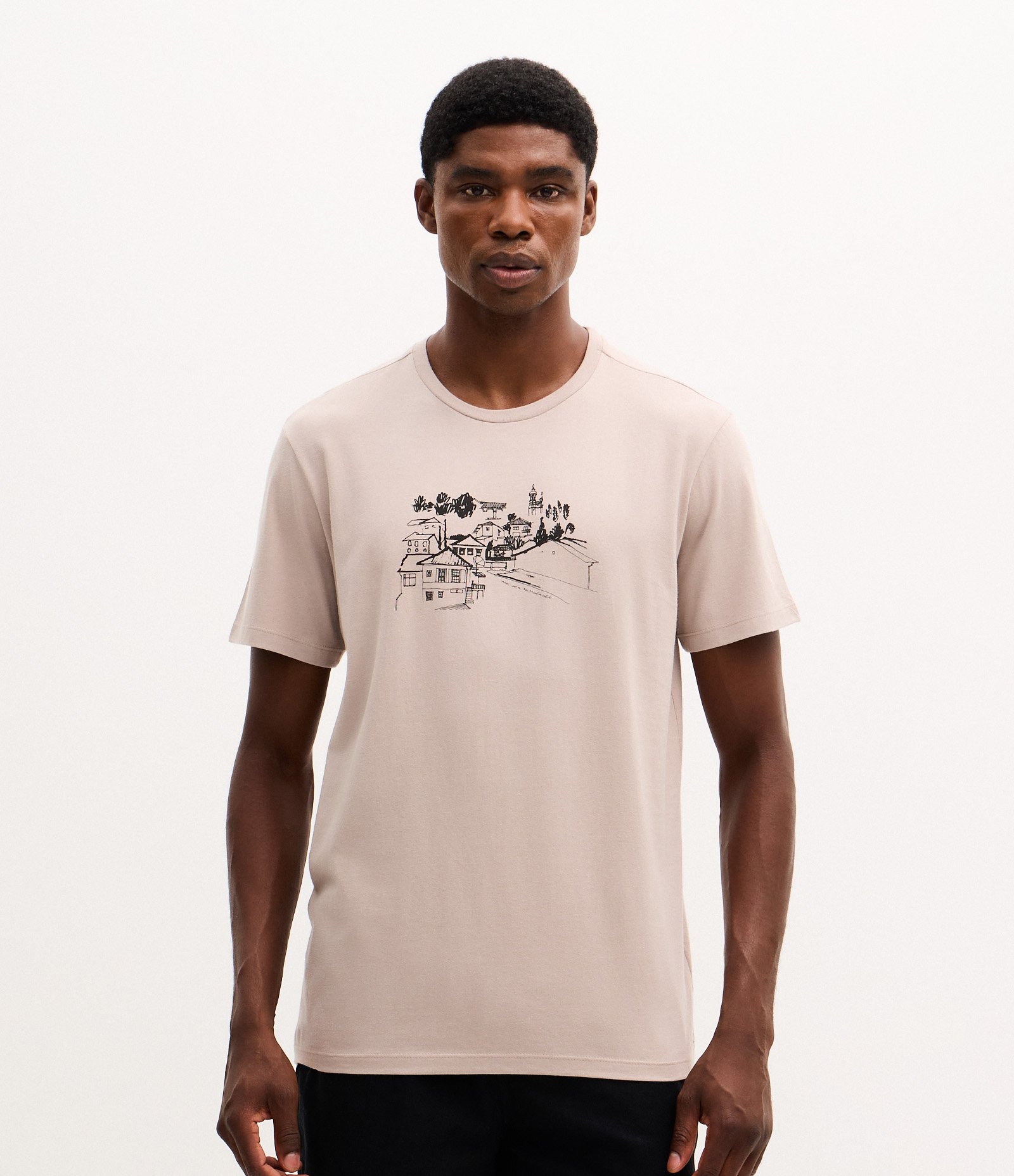 Camiseta Manga Curta em Algodão com Estampa Vilarejo Off White 1