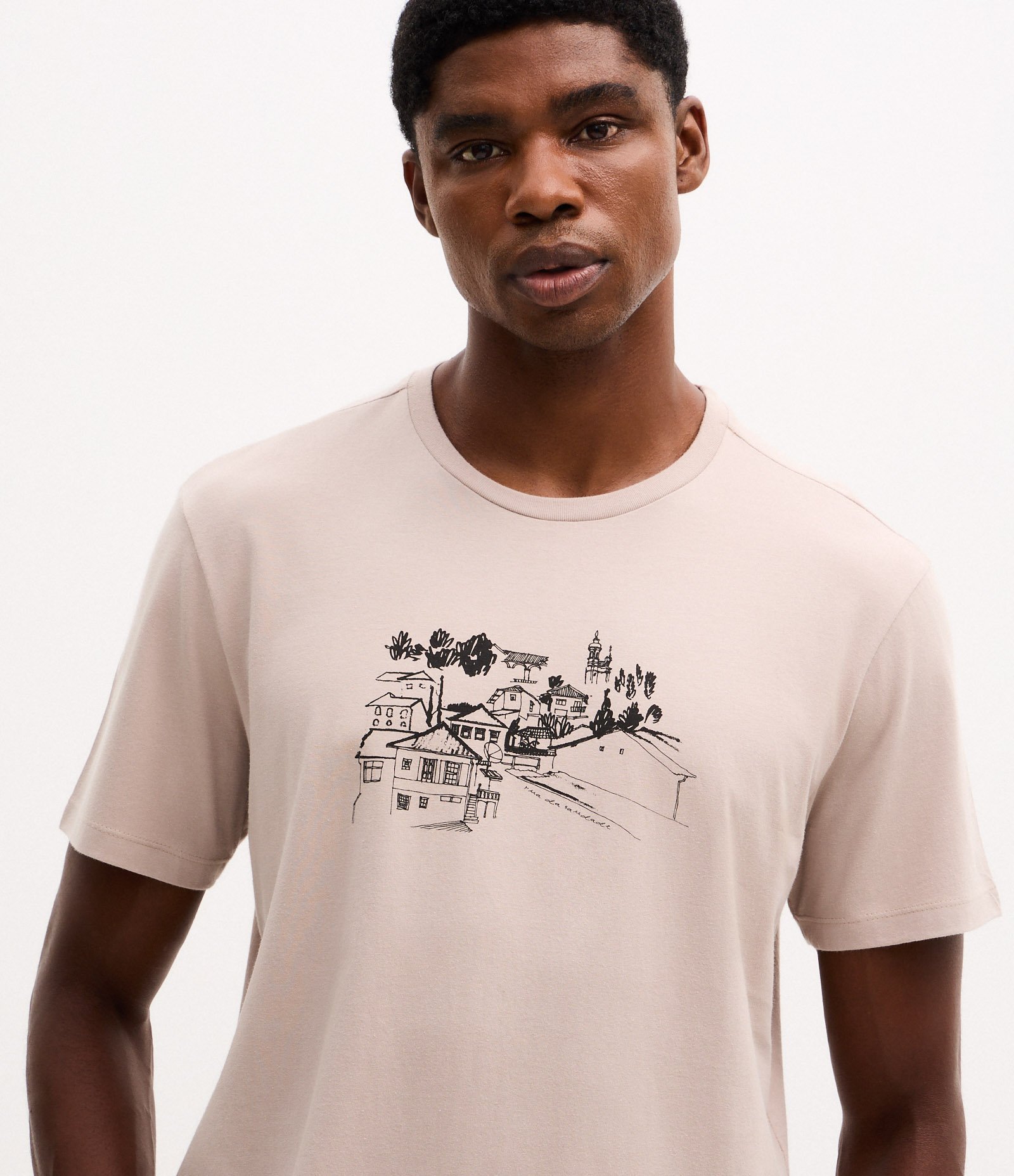 Camiseta Manga Curta em Algodão com Estampa Vilarejo Off White 3
