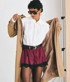 Short de Pijama em Cetim com Renda na Barra