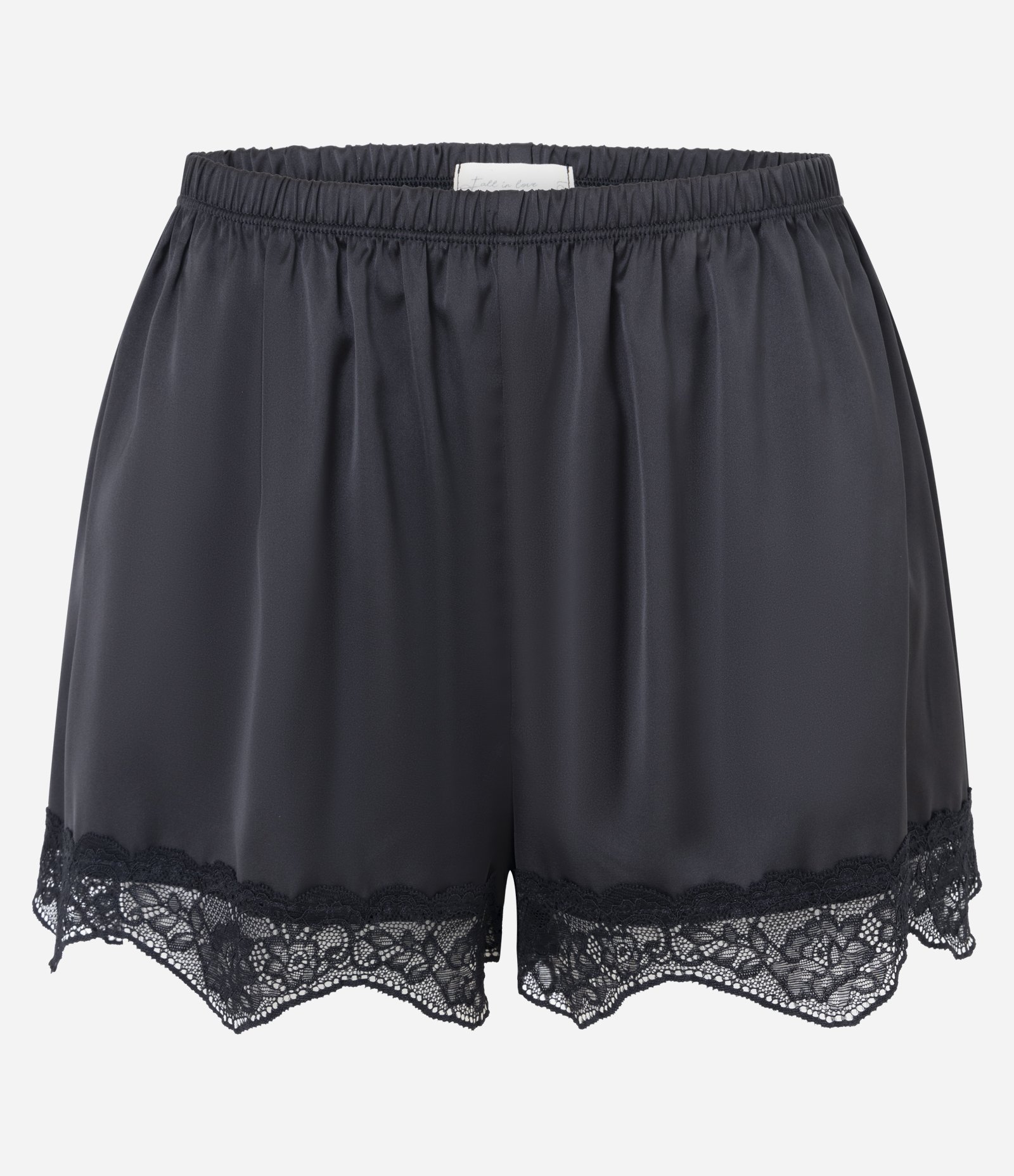 Short de Pijama em Cetim com Renda na Barra Preto 1