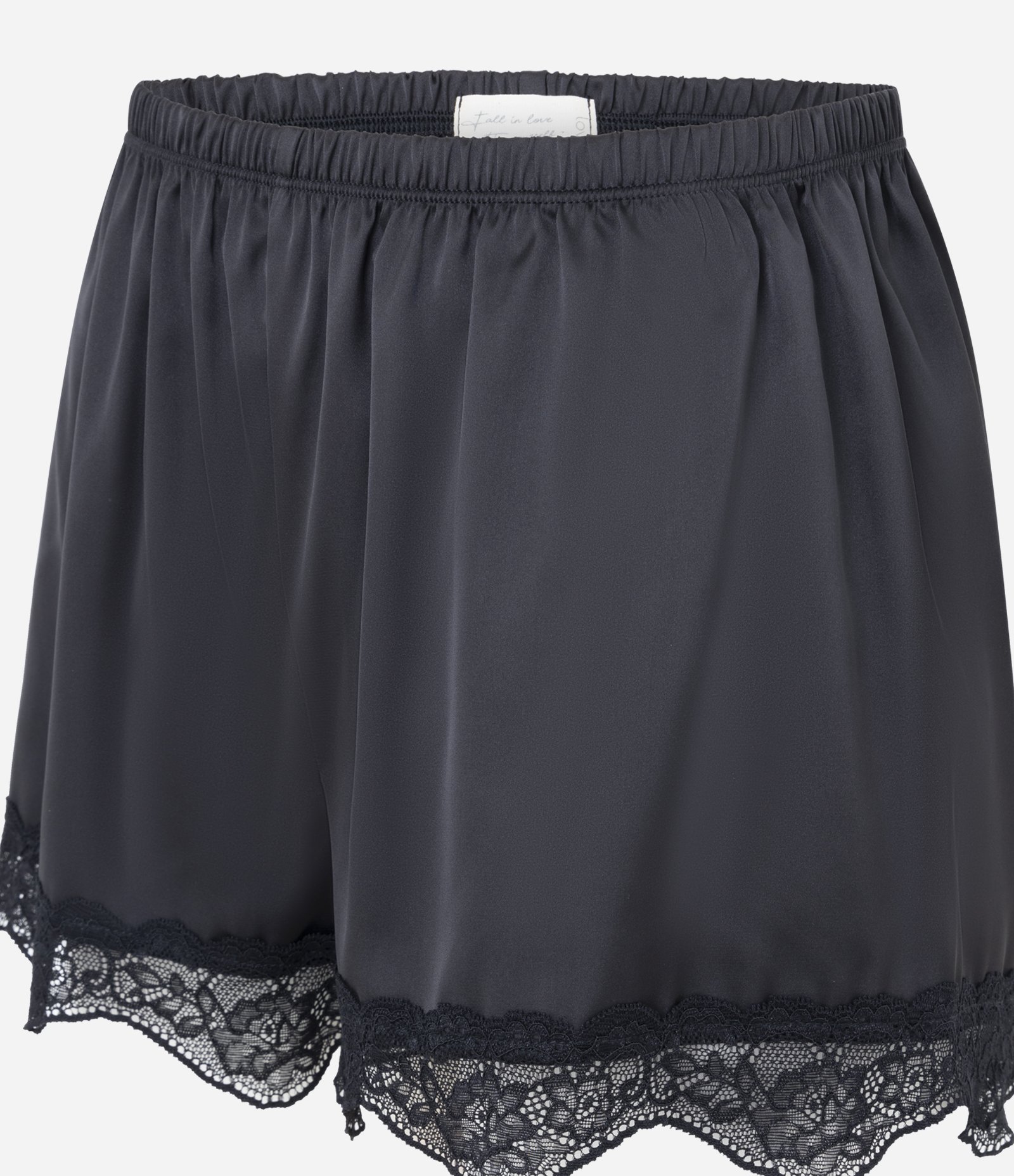 Short de Pijama em Cetim com Renda na Barra Preto 2