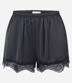 Short de Pijama em Cetim com Renda na Barra