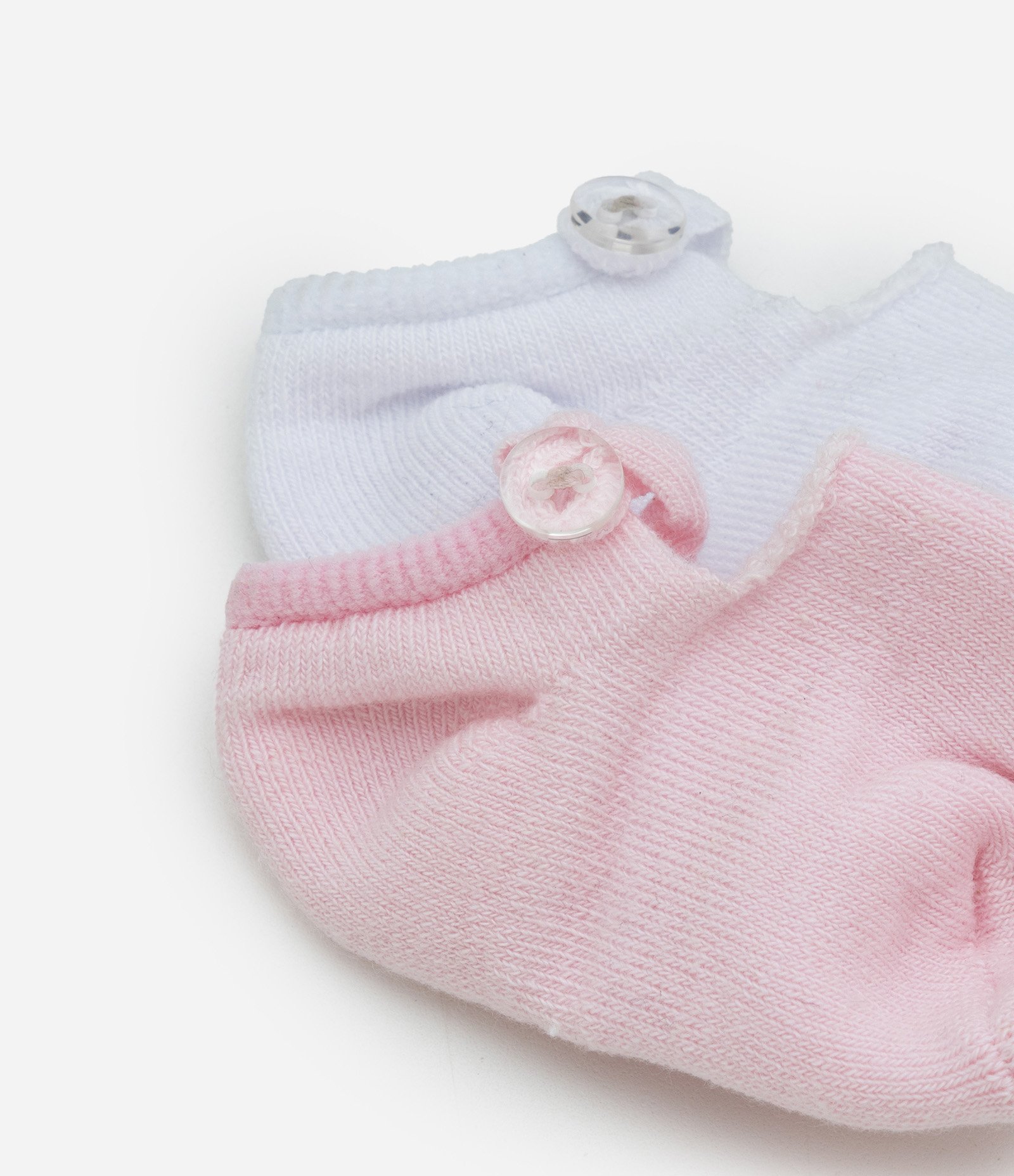 Kit 02 Meias Bebê Cano Baixo com Detalhe Sapatinho – Tam 0 a 12 Meses Branco/Rosa 3