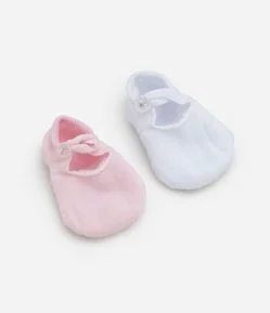 Kit 02 Meias Bebê Cano Baixo com Detalhe Sapatinho – Tam 0 a 12 Meses