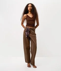 Calça Baggy em Jeans com Cintura Média e Lenço Decorative