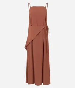 Vestido Longo Maquinetado com Lenço Removível