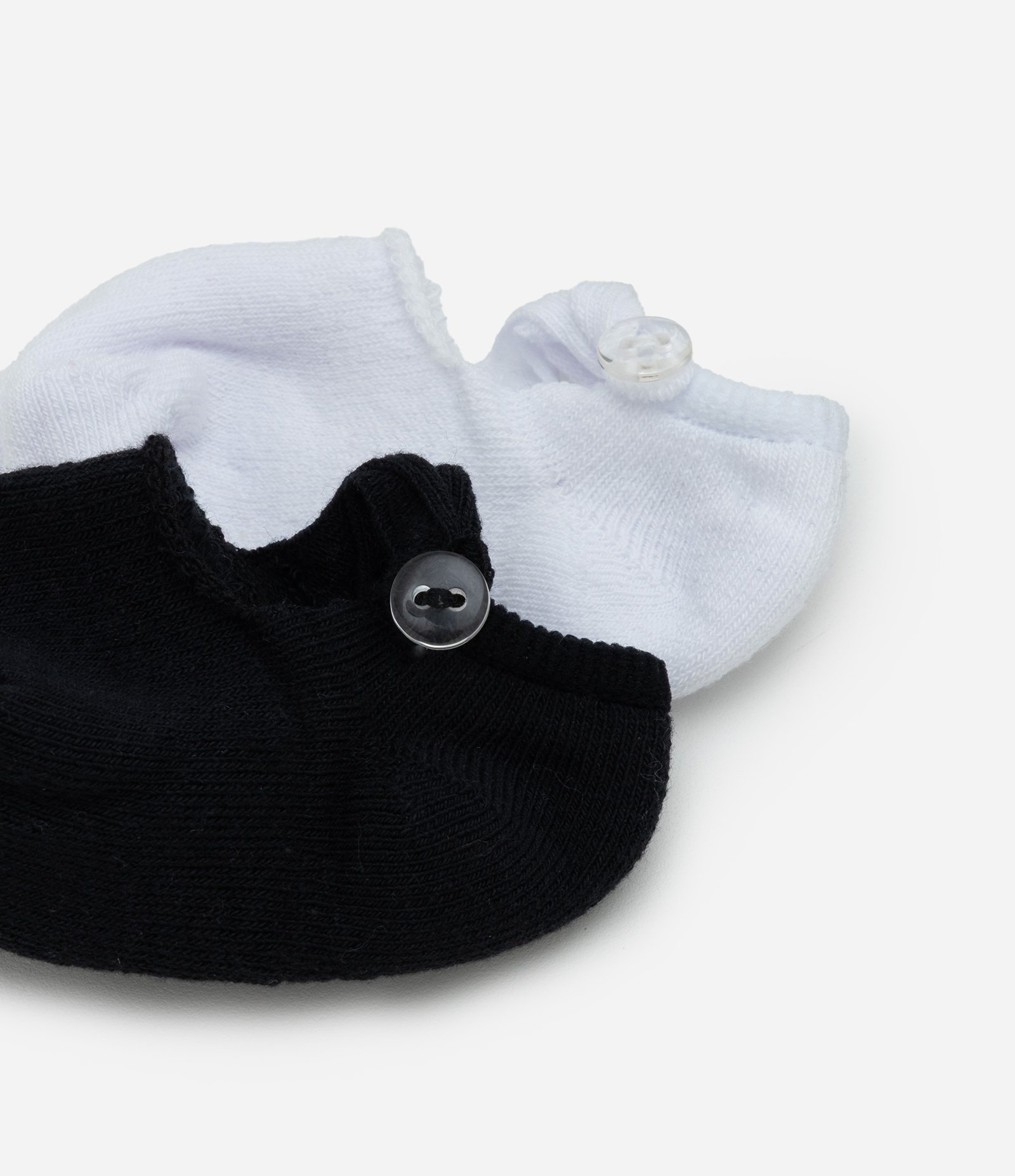 Kit 02 Meias Bebê Cano Baixo com Detalhe Sapatinho – Tam 0 a 12 Meses Preto/Branco 3