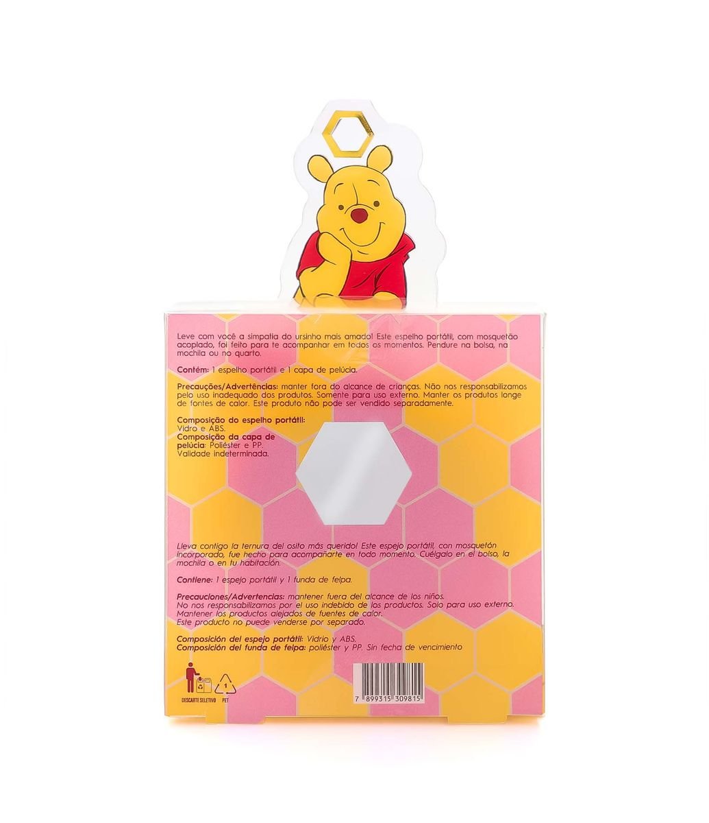 Espelho Portátil com Capa Apeluciada e Mosquetão Ursinho Pooh U