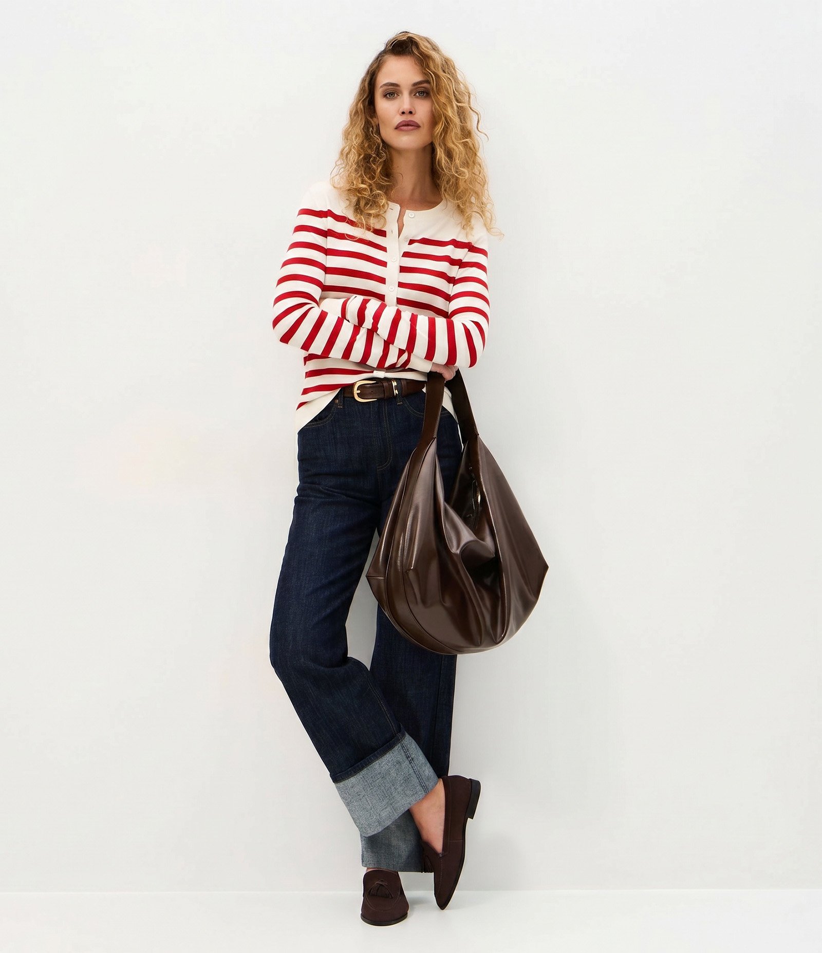 Cardigan em Tricô com Estampa Listrada Branco/Laranja 2