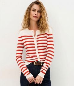 Cardigan em Tricô com Estampa Listrada