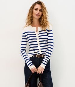 Cardigan em Tricô com Estampa Listrada