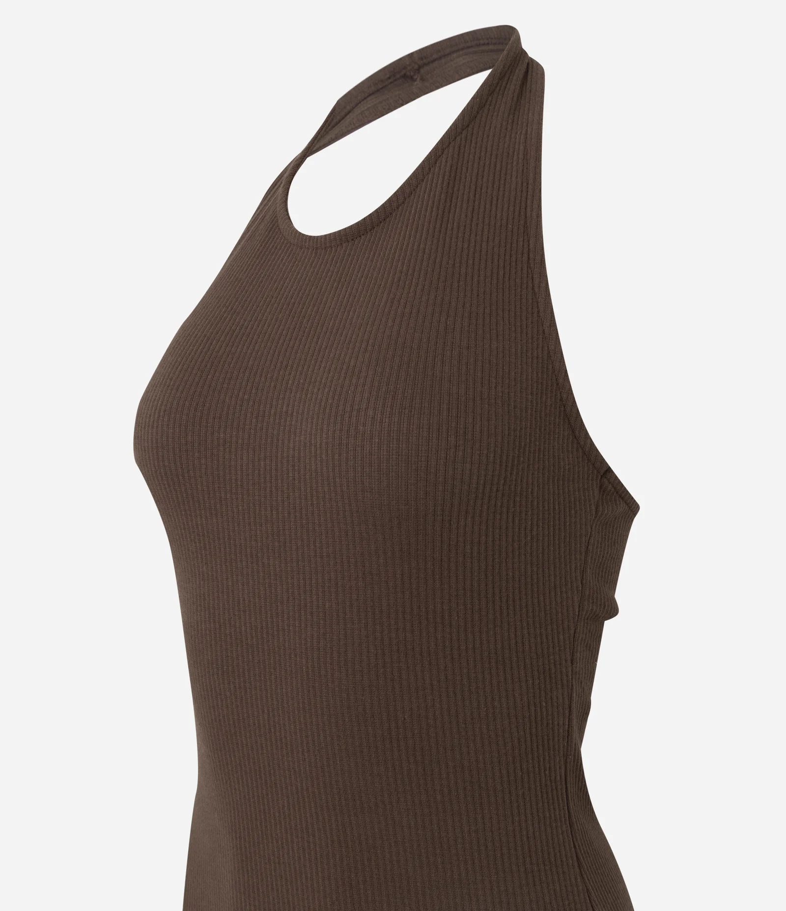 Vestido Feminino Midi Boho Glam em Malha com Corpo Canelado Marrom 2