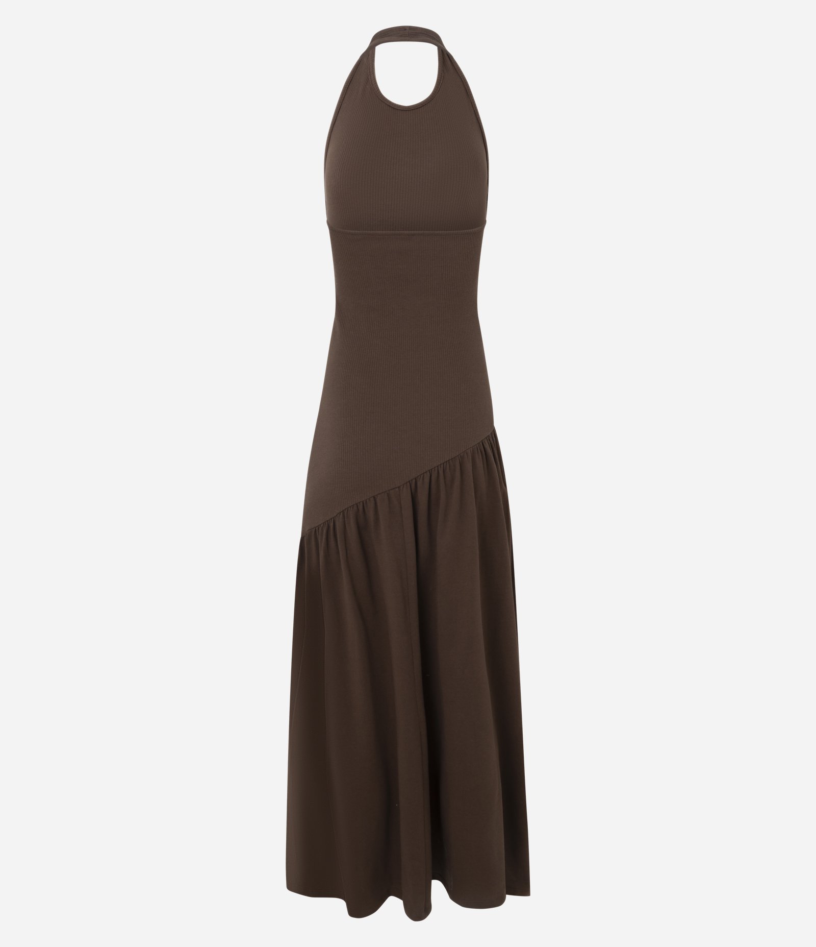 Vestido Feminino Midi Boho Glam em Malha com Corpo Canelado Marrom 3