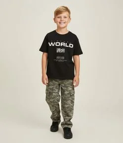 Camiseta Relaxed Infantil em Algodão com Estampa Lettering – Tam 5 a 14 Anos