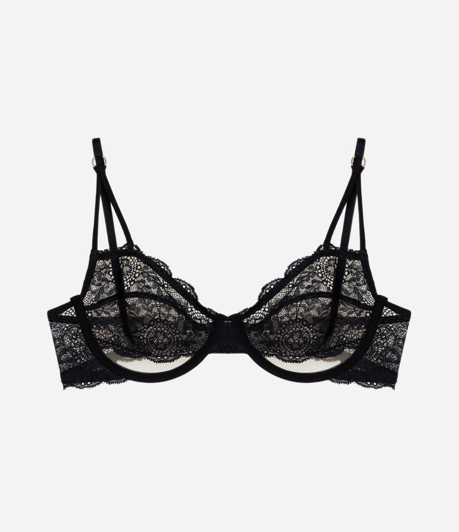 Sutiã Meia Taça com Recortes em Renda Floral Preto 5