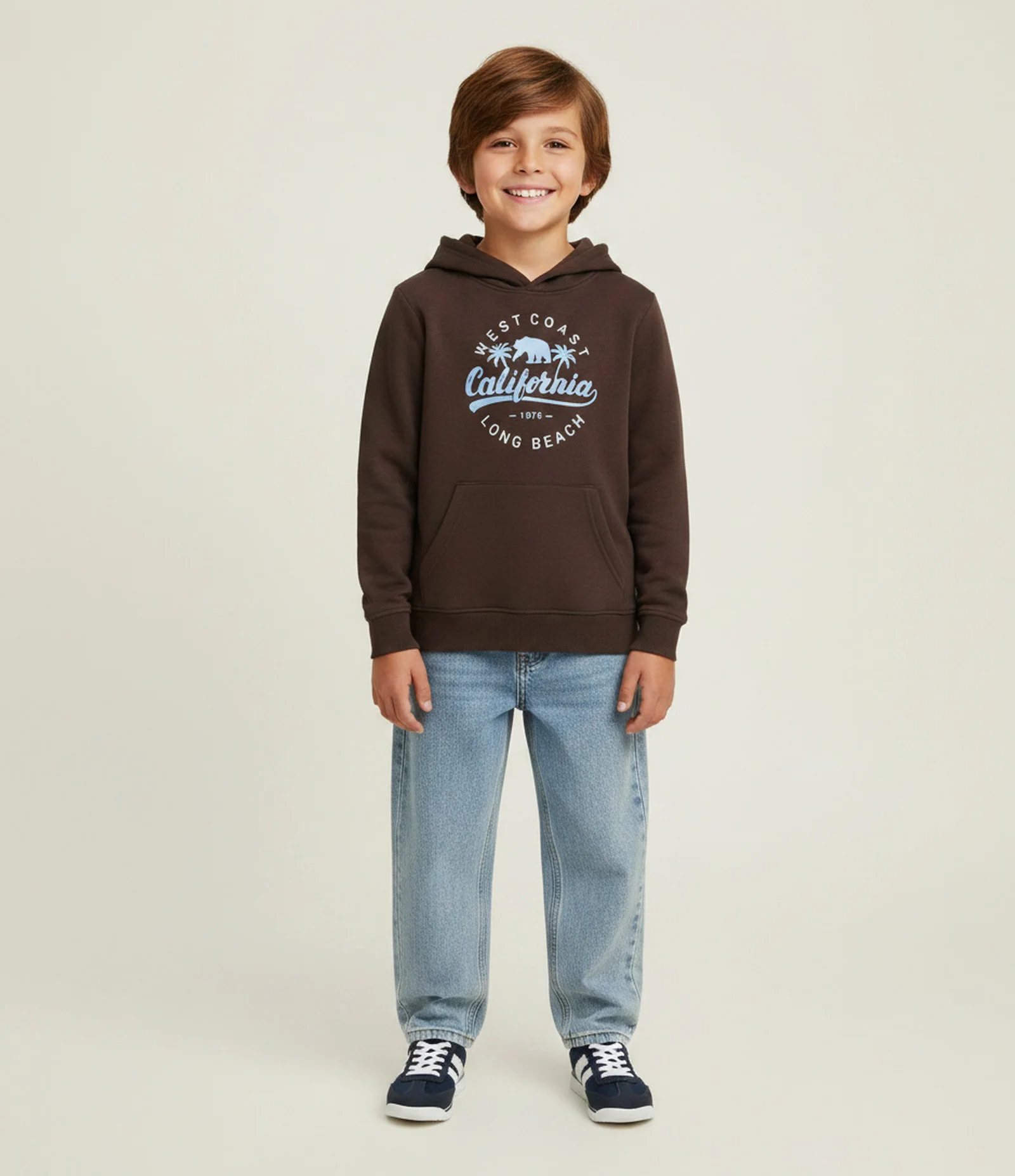 Casaco Infantil com Capuz e Lettering – Tam 5 a 14 Anos Marrom Café 1