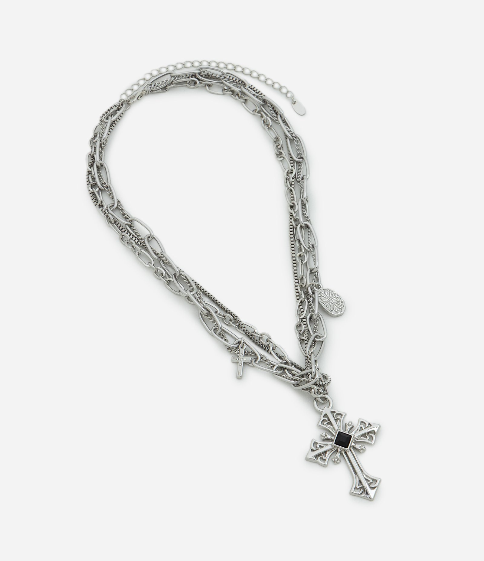 Colar Correntes com Cruz Masculino Prata 3