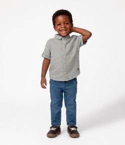 Camisa Infantil Em Linho Bordado No Peito - Tam 1 a 6 Anos