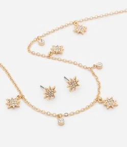 Conjunto de Colar e Brincos com Pingentes de Estrela