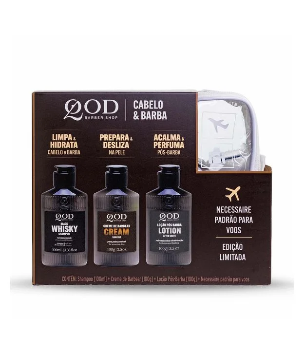 Kit Barber Shop 1 Shampoo Black Whisky 100g + 1 Creme de Barbear 100g + 1 Locao Pos Barba 100g QOD