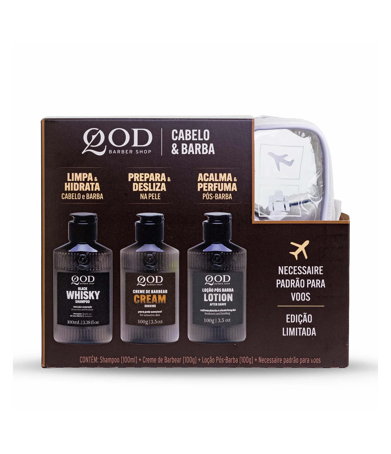 Kit Barber Shop 1 Shampoo Black Whisky 100g + 1 Creme de Barbear 100g + 1 Locao Pos Barba 100g QOD Incolor 1