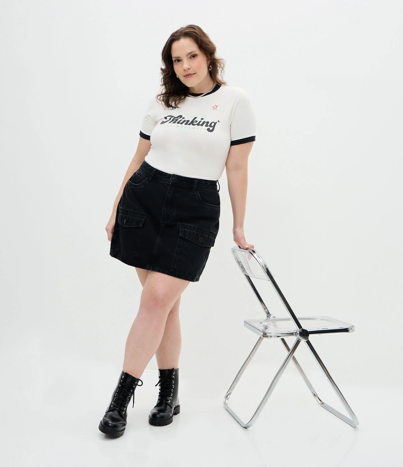 Camiseta Baby Look com Estampa Lettering Curve & Plus Size Branco 1