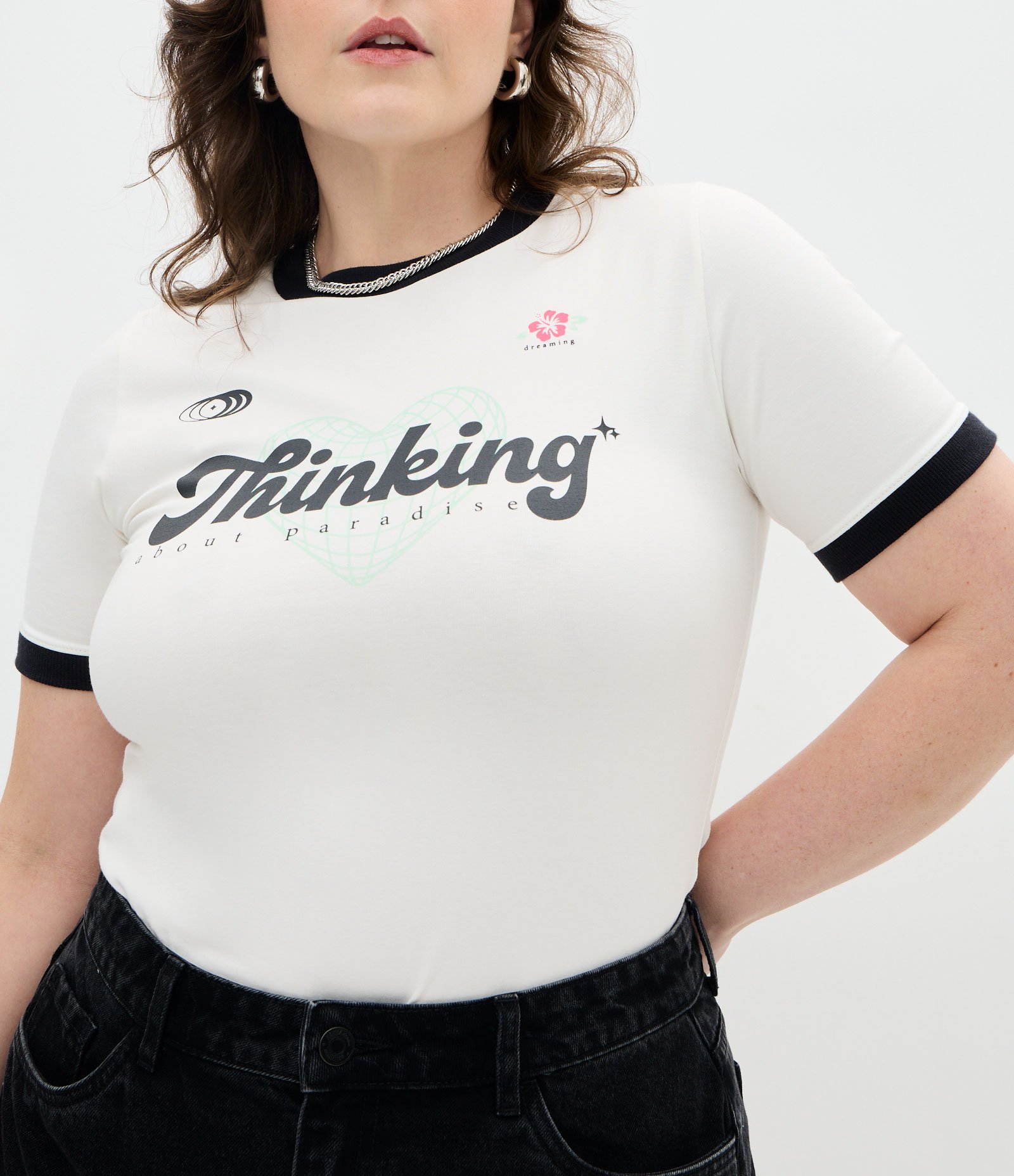 Camiseta Baby Look com Estampa Lettering Curve & Plus Size Branco 5