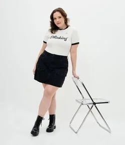 Camiseta Baby Look com Estampa Lettering Curve & Plus Size