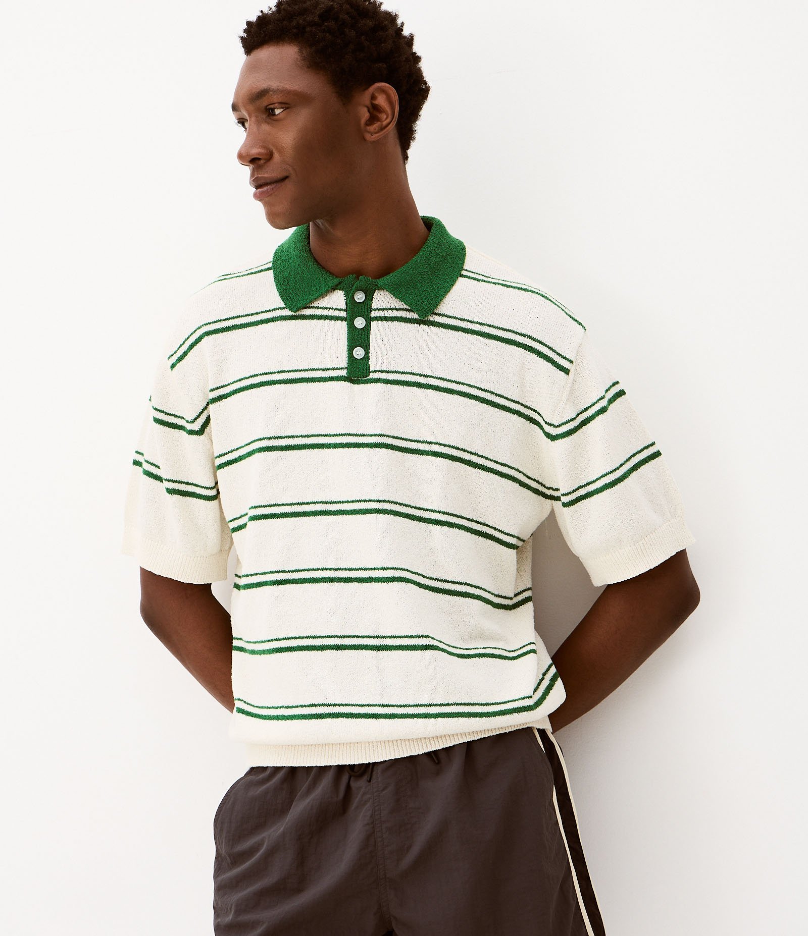 Camisa Polo em Tricô com Estampa de Listras Branco 2