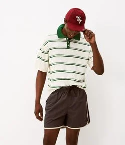 Camisa Polo em Tricô com Estampa de Listras