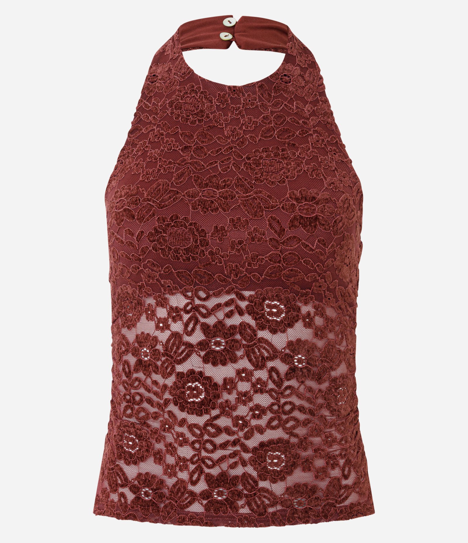 Blusa Frente Única em Renda com Gola Halter Vermelho 5