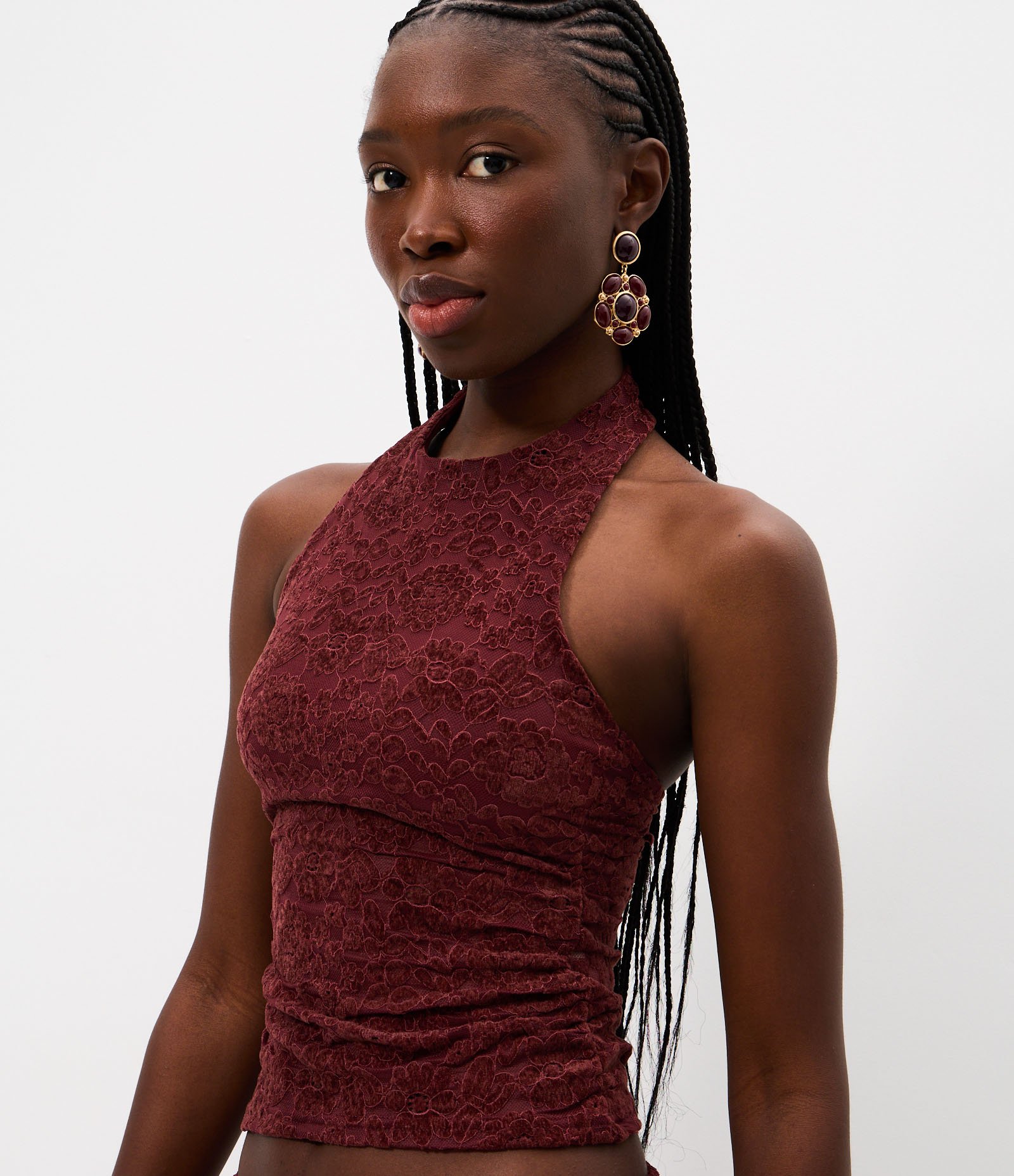 Blusa Frente Única em Renda com Gola Halter Vermelho 1