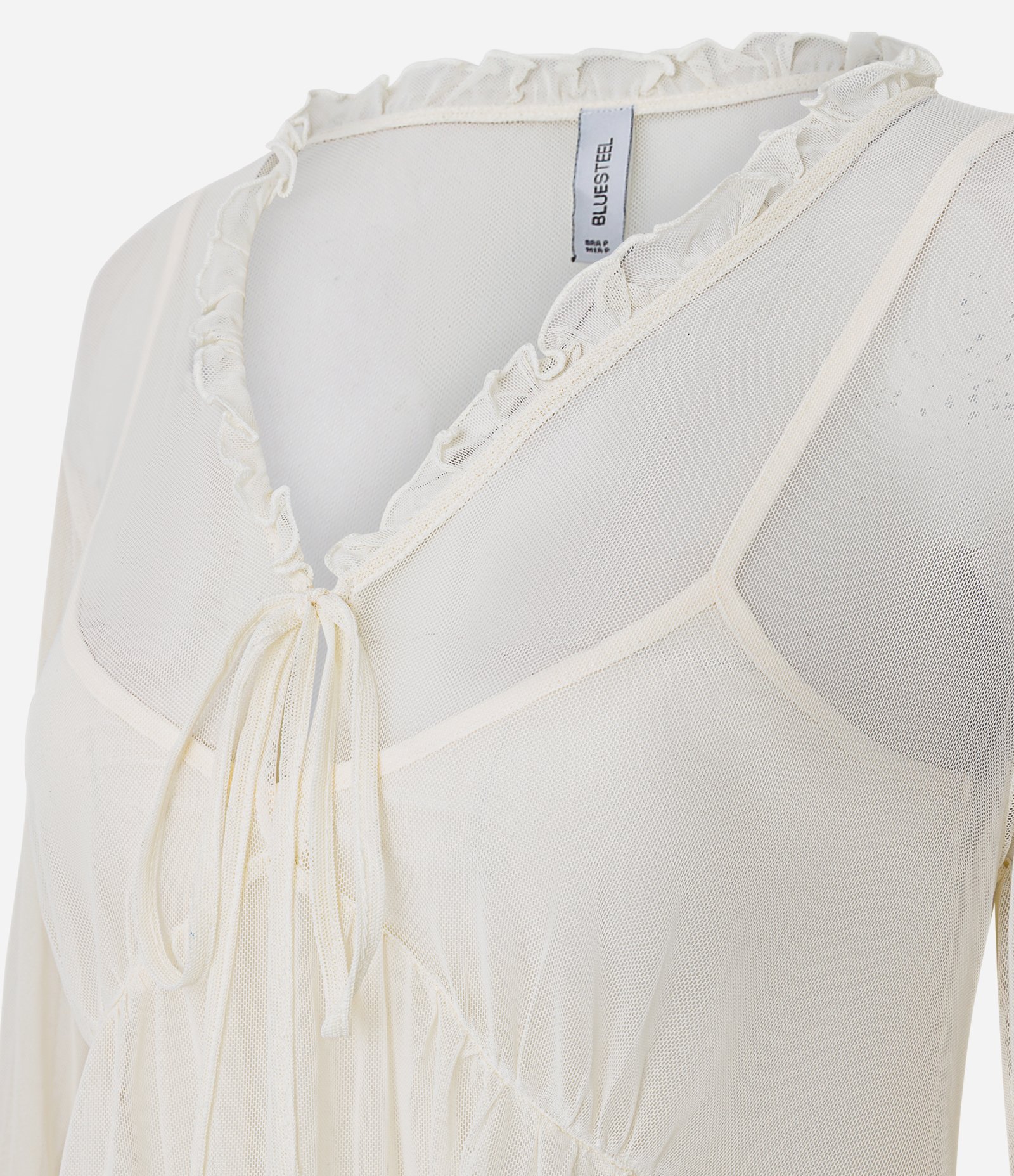 Blusa em Tule com Renda e Babados com Caimento Fluido Off White 6