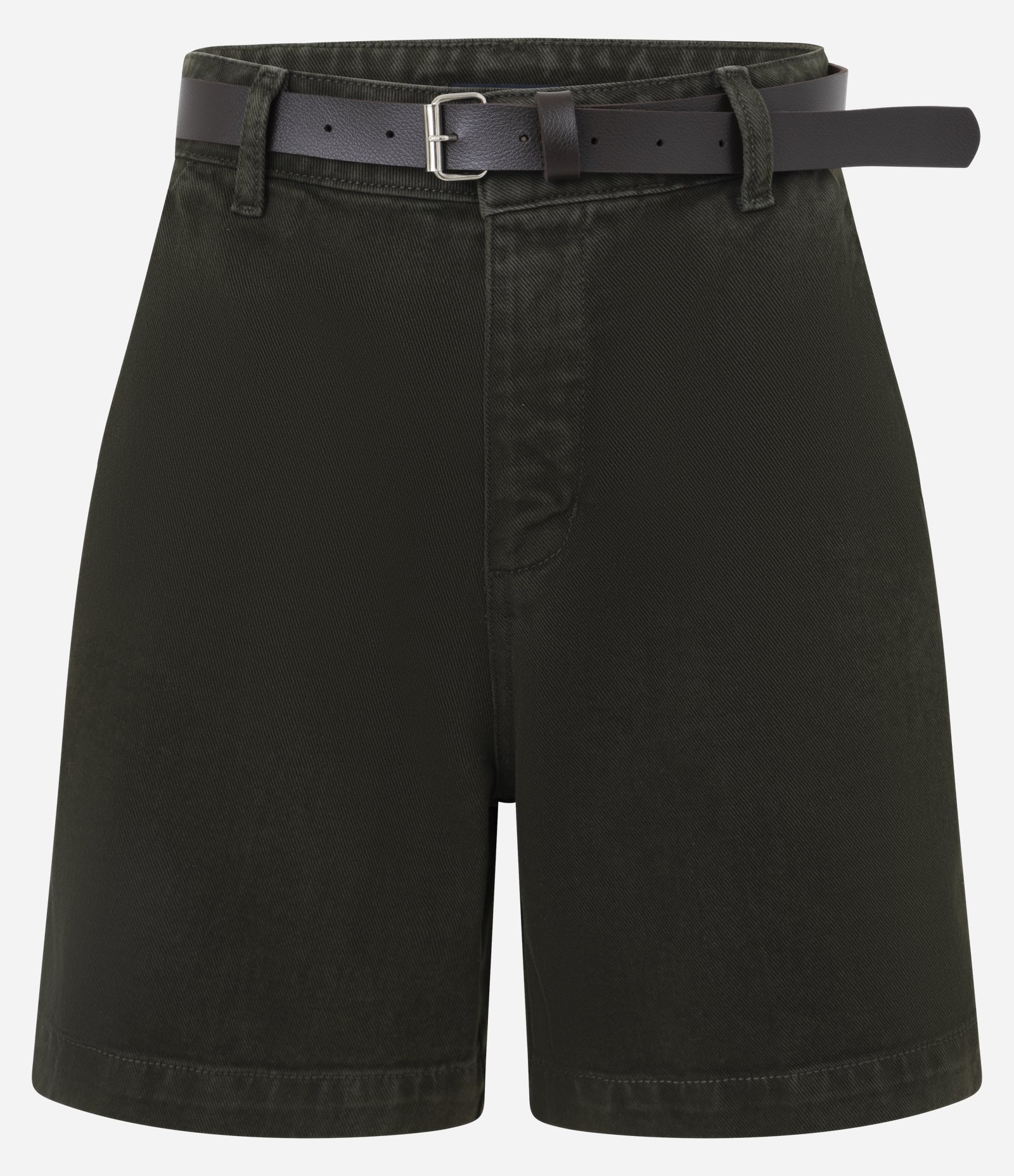 Bermuda Midi em Sarja com Cintura Alta e Cinto Verde Musgo 1