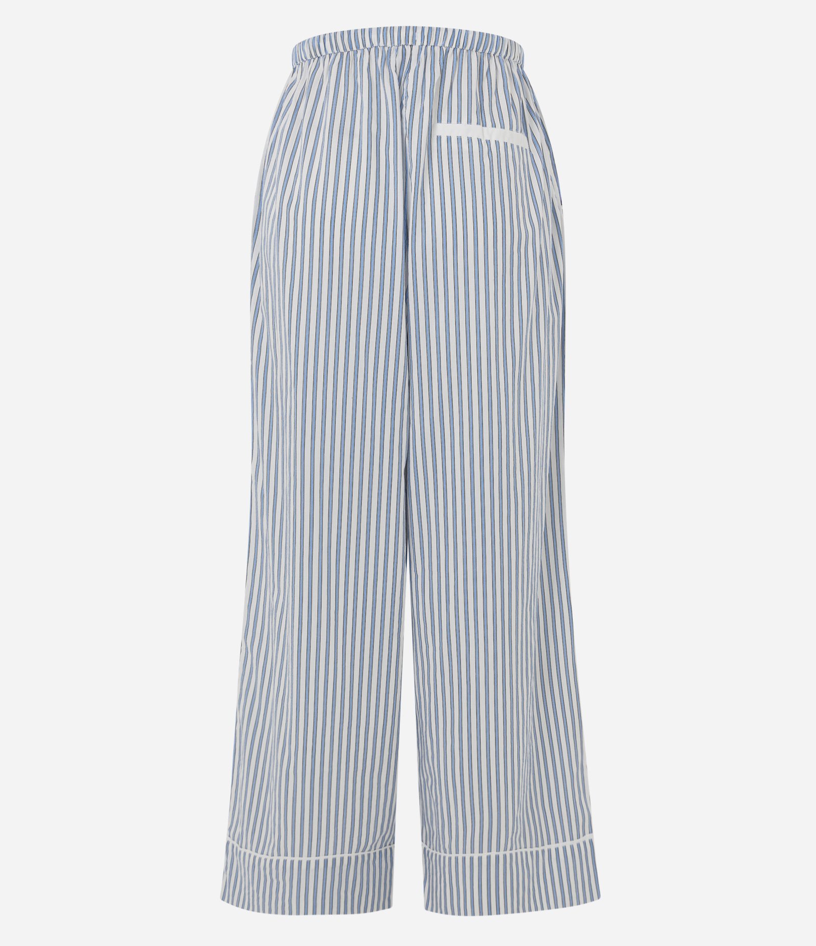 Calça Reta em Tricoline Listrado com Bordado em Beads Azul 9