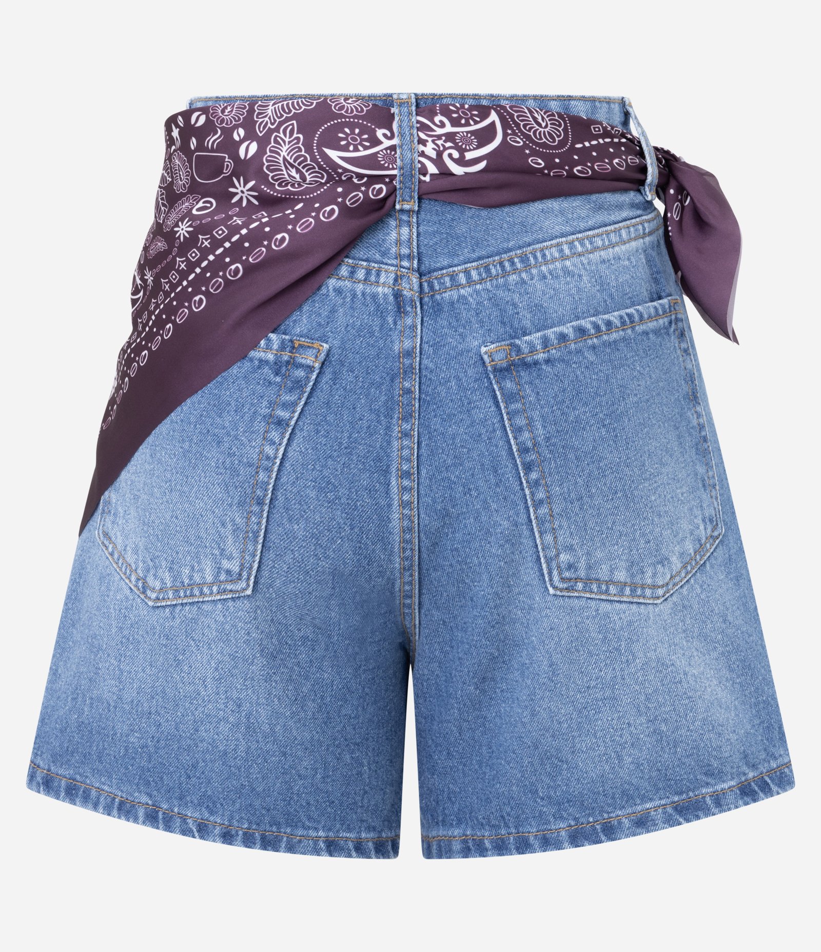 Short Jeans com Lenço Estampado na Cintura Azul Médio 3