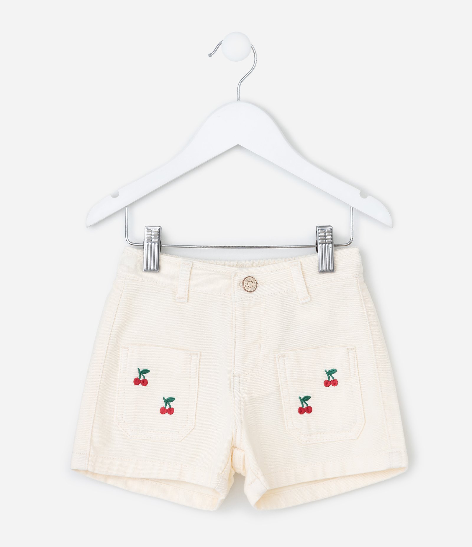 Short Infantil com Bordado de Cerejinhas – Tam 1 a 5/6 Anos Off White 1